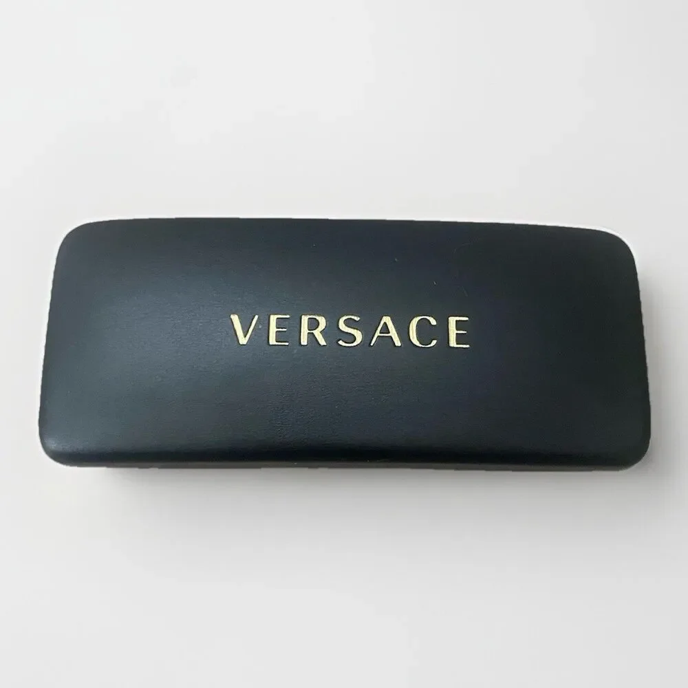 Versace NEW Logo Sunglasses Glasses Case Black Leather Cleaning Cloth Designer